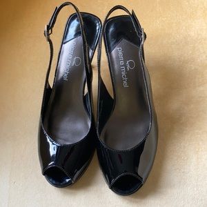 Patent leather sling back shoes